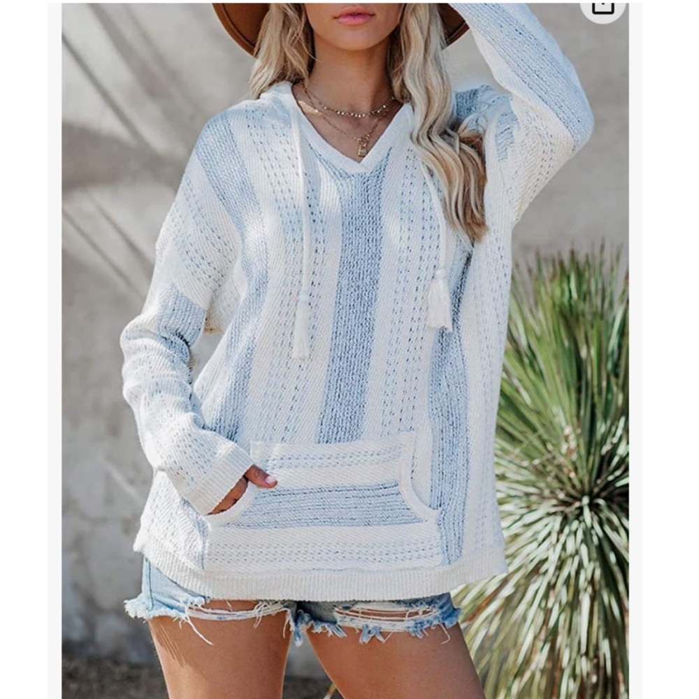 🆕️ Saint Tropez West Crochet Hoodie Top NWOT
